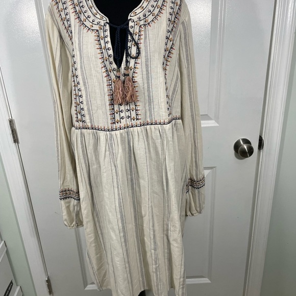 knox Rose Dresses & Skirts - Knox Rose Cream Embroidered Long Sleeve Boho Dress Size XXL CB-103